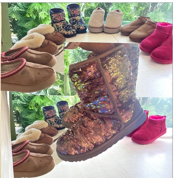 Ugg Classic Short Reverse Pink Sparkly Boots 8 - Picture 1 of 6